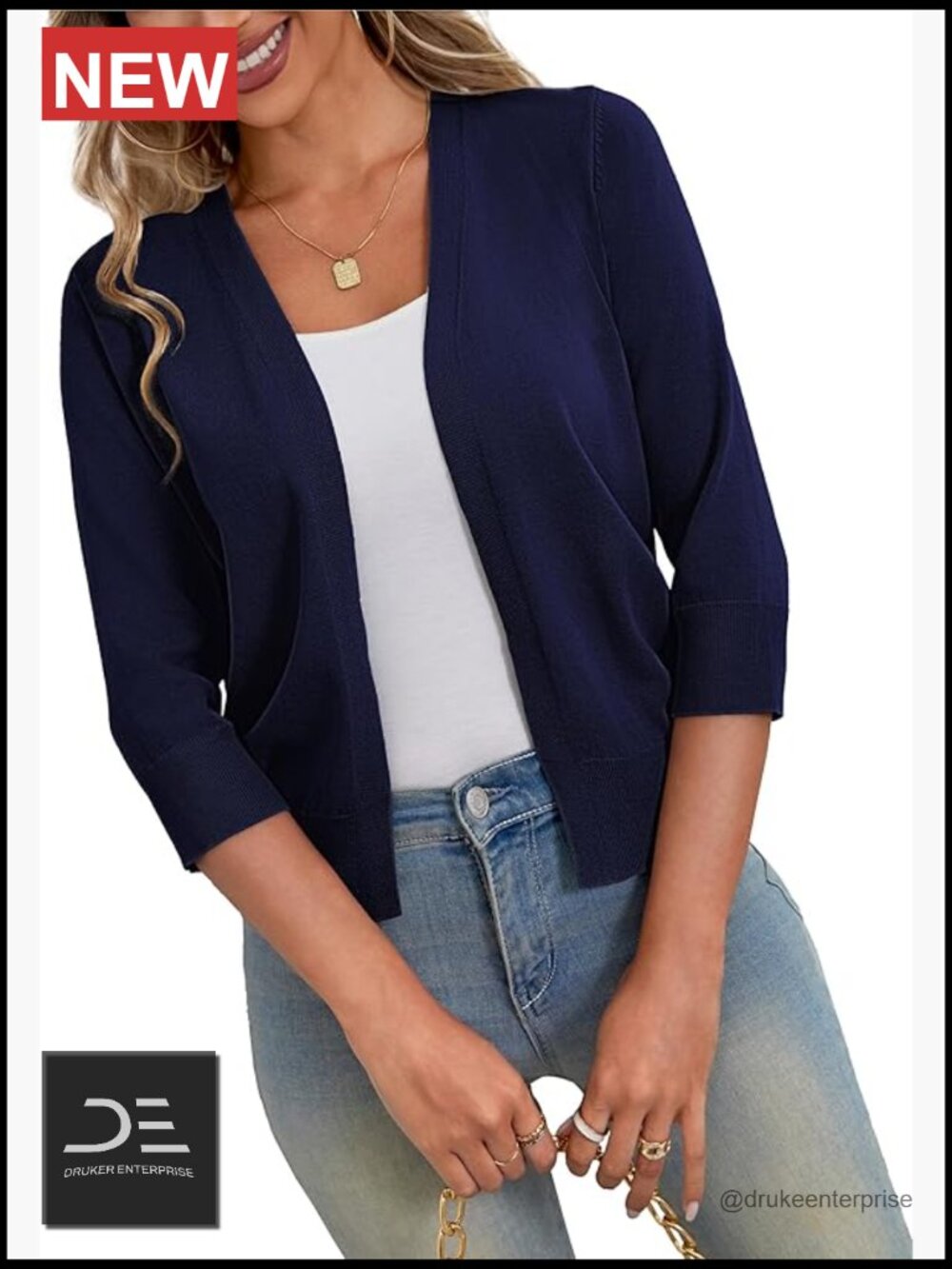 Lightweight 3/4 Sleeve Open Front Cropped Cardigan Shrug